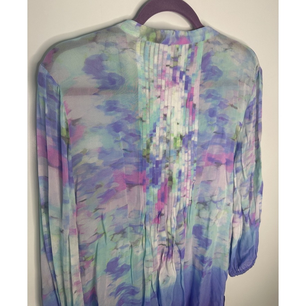 Soft Surroundings Sheer Watercolor Floral Ombre Pintuck Tunic Top Small *Flaw - Picture 10 of 13
